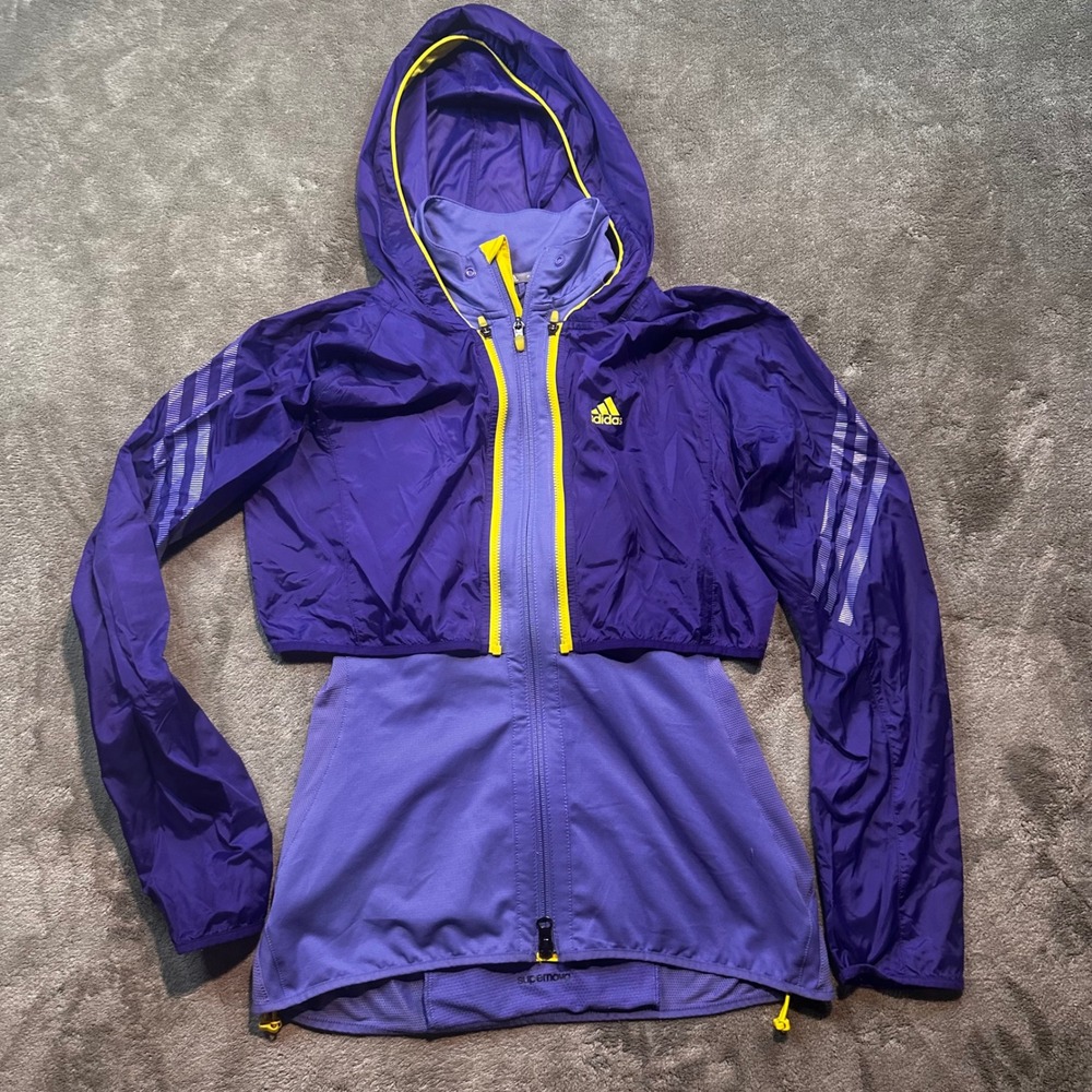 Adidas Supernova Running Jacket Womens Small Purple Yellow ClimaCool Z08396